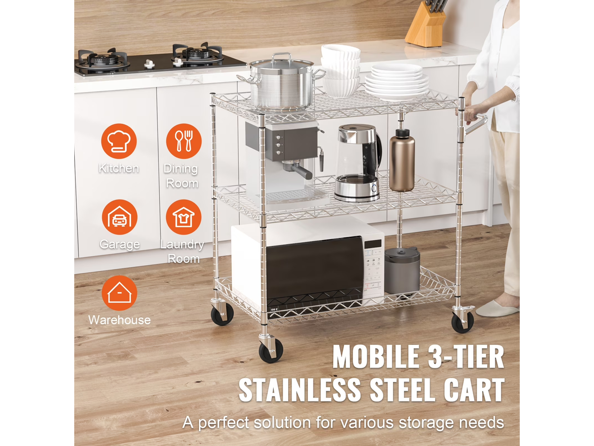 Kitchen Trolley 3 Tier Heavy Duty Rolling Utility Cart