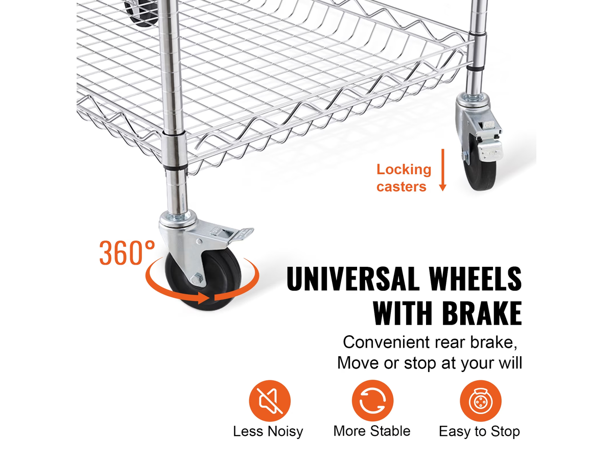 Kitchen Trolley 3 Tier Heavy Duty Rolling Utility Cart