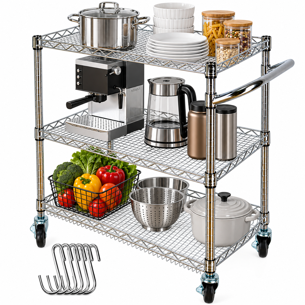 Kitchen Trolley 3 Tier Heavy Duty Rolling Utility Cart