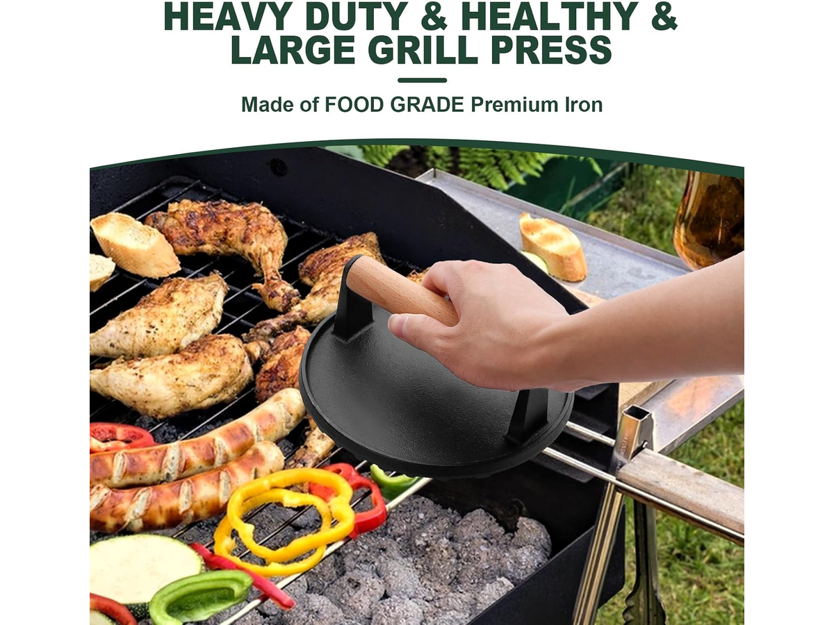 Cast Iron Grill Press 2 Pack Round & Rectangular Smash Burger Press
