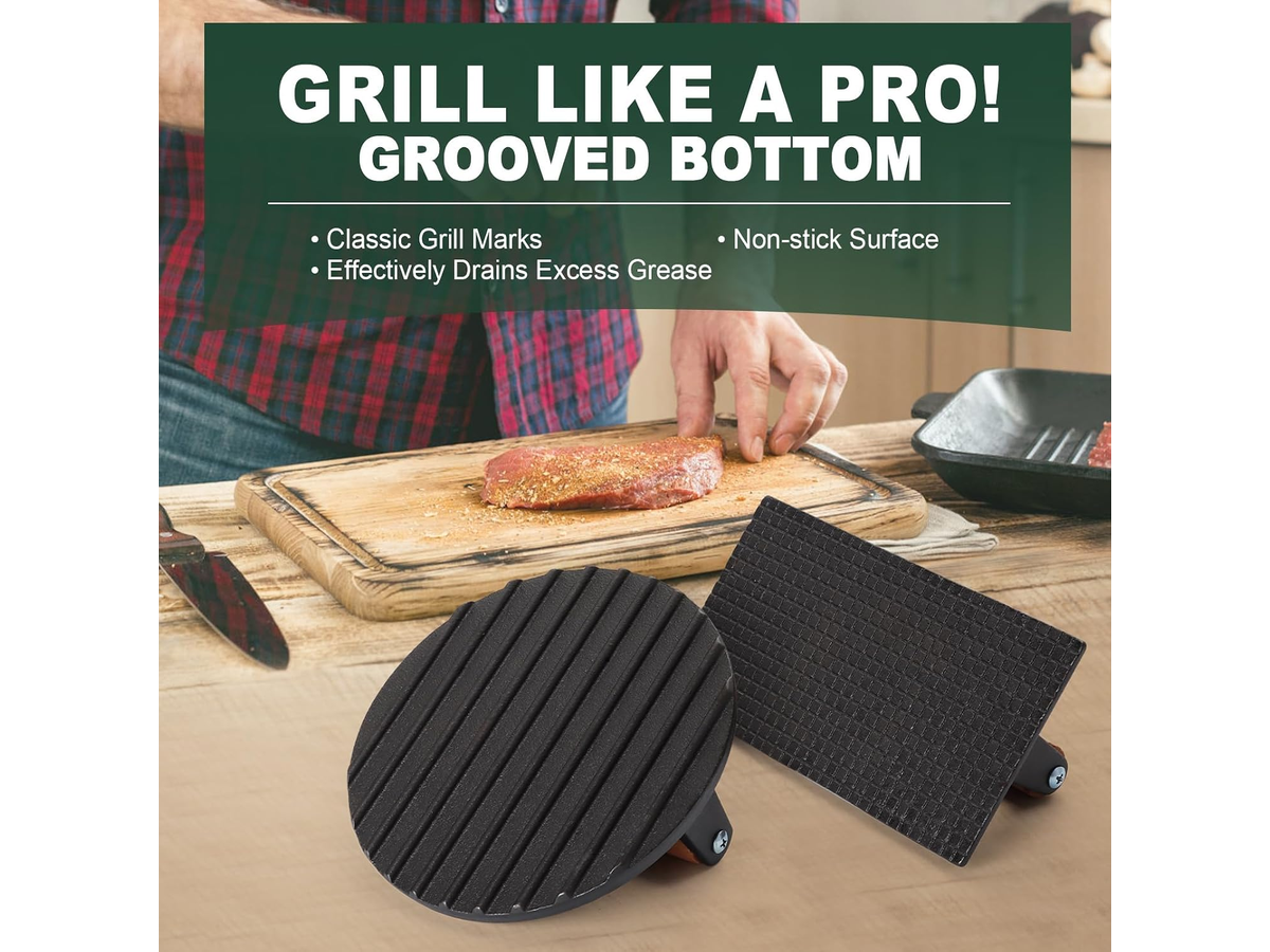 Cast Iron Grill Press 2 Pack Round & Rectangular Smash Burger Press