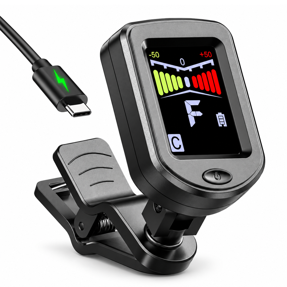 Rechargeable Digital Guitar Tuner Clip On Chromatic Tuner with Colour Display