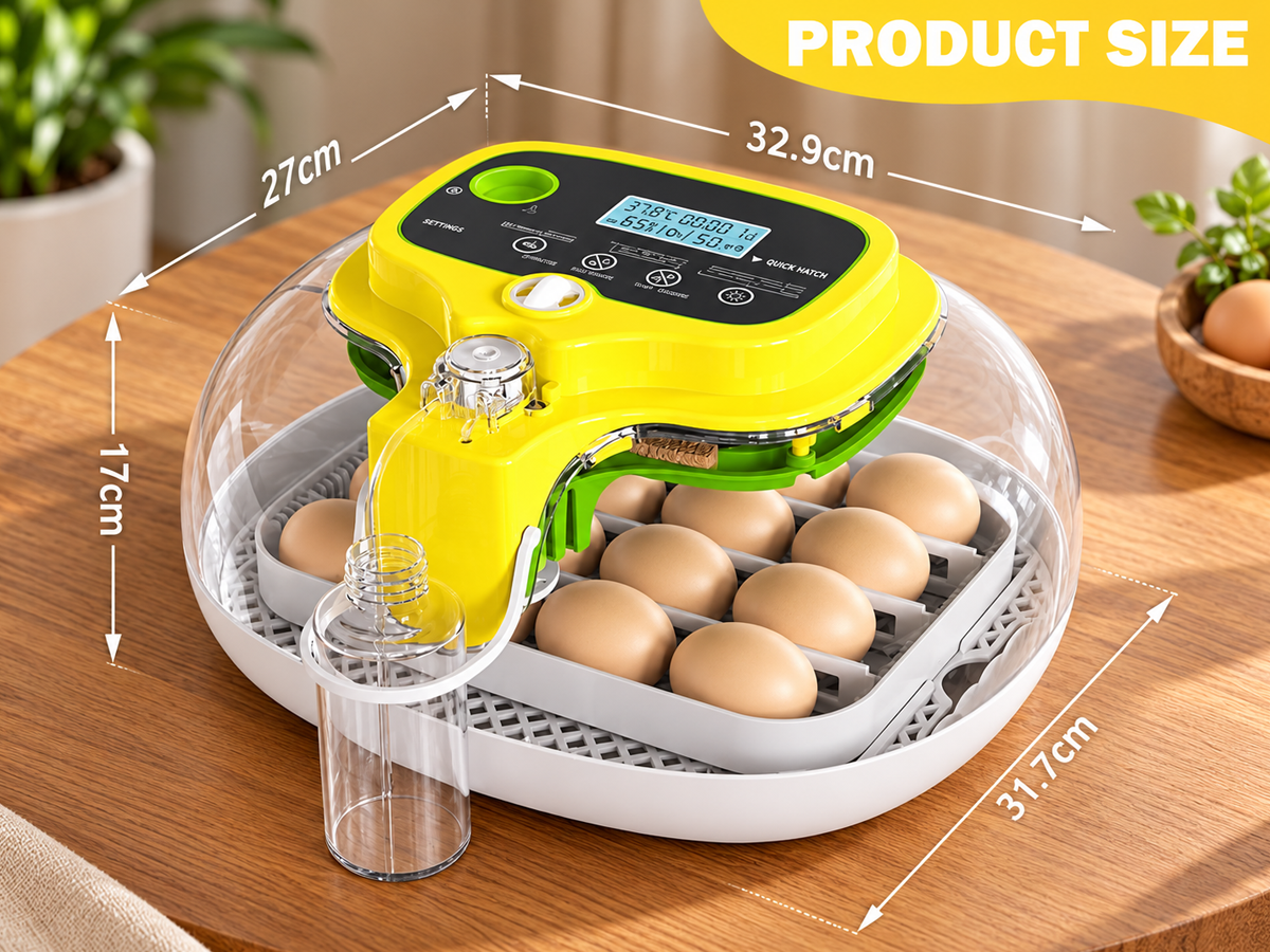 Automatic Egg Incubator 16 Eggs with Auto Turning Temperature Humidity Control LED Candler