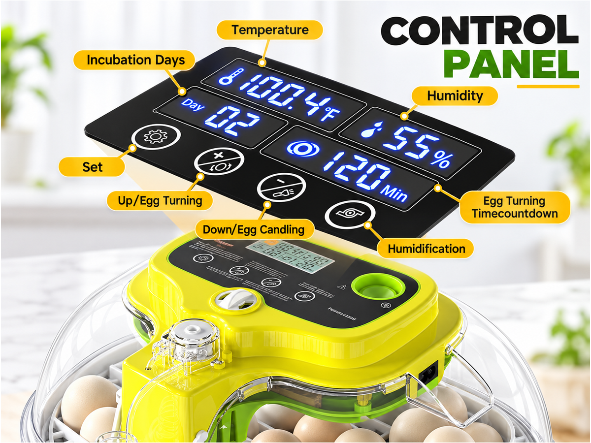 Automatic Egg Incubator 16 Eggs with Auto Turning Temperature Humidity Control LED Candler