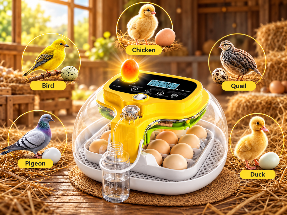 Automatic Egg Incubator 16 Eggs with Auto Turning Temperature Humidity Control LED Candler