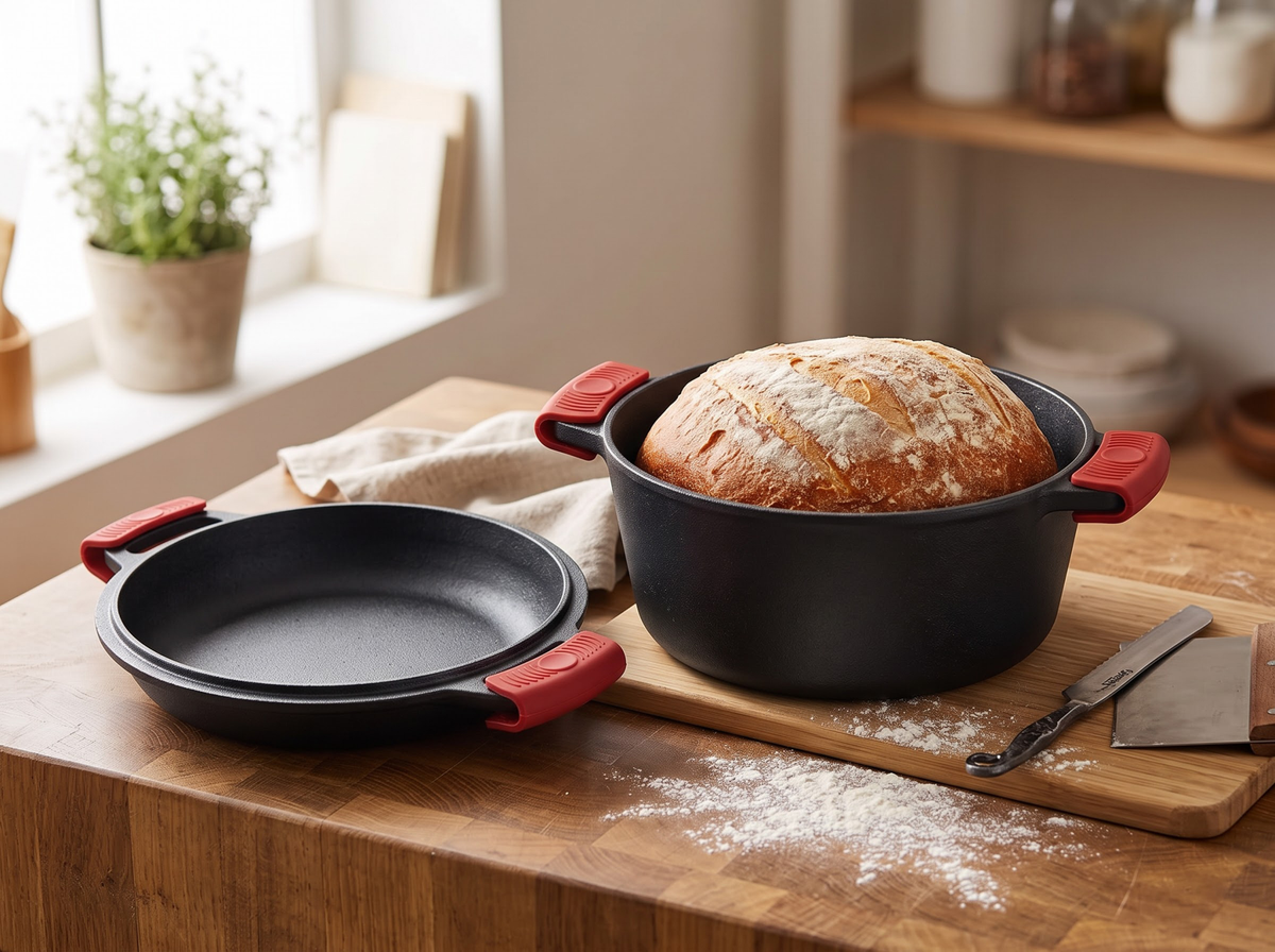 Cast Iron Dutch Oven Bread Baking Pot with Skillet Lid Sourdough Kit