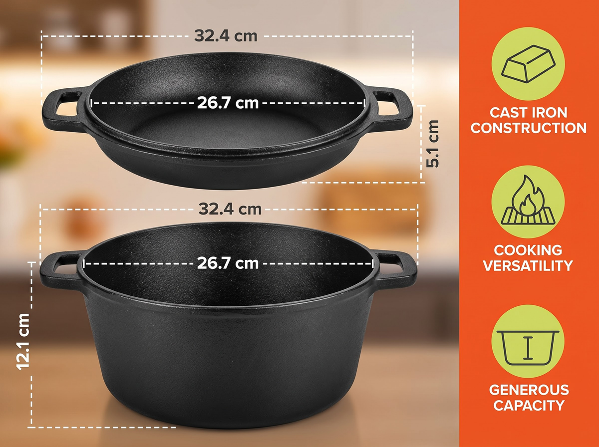 Cast Iron Dutch Oven Bread Baking Pot with Skillet Lid Sourdough Kit