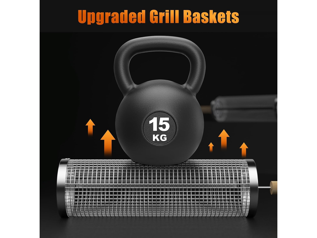 Rolling Grill Basket 2 PCS Stainless Steel BBQ Basket Set With Wooden Handles