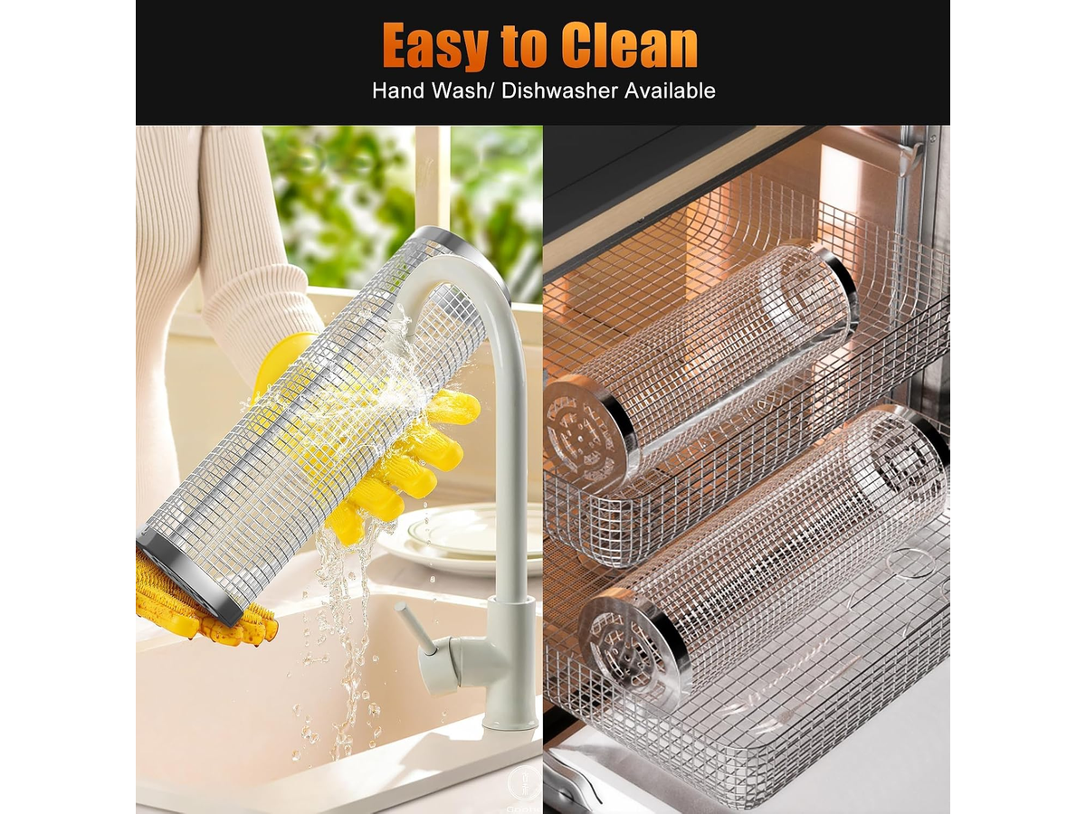 Rolling Grill Basket 2 PCS Stainless Steel BBQ Basket Set With Wooden Handles