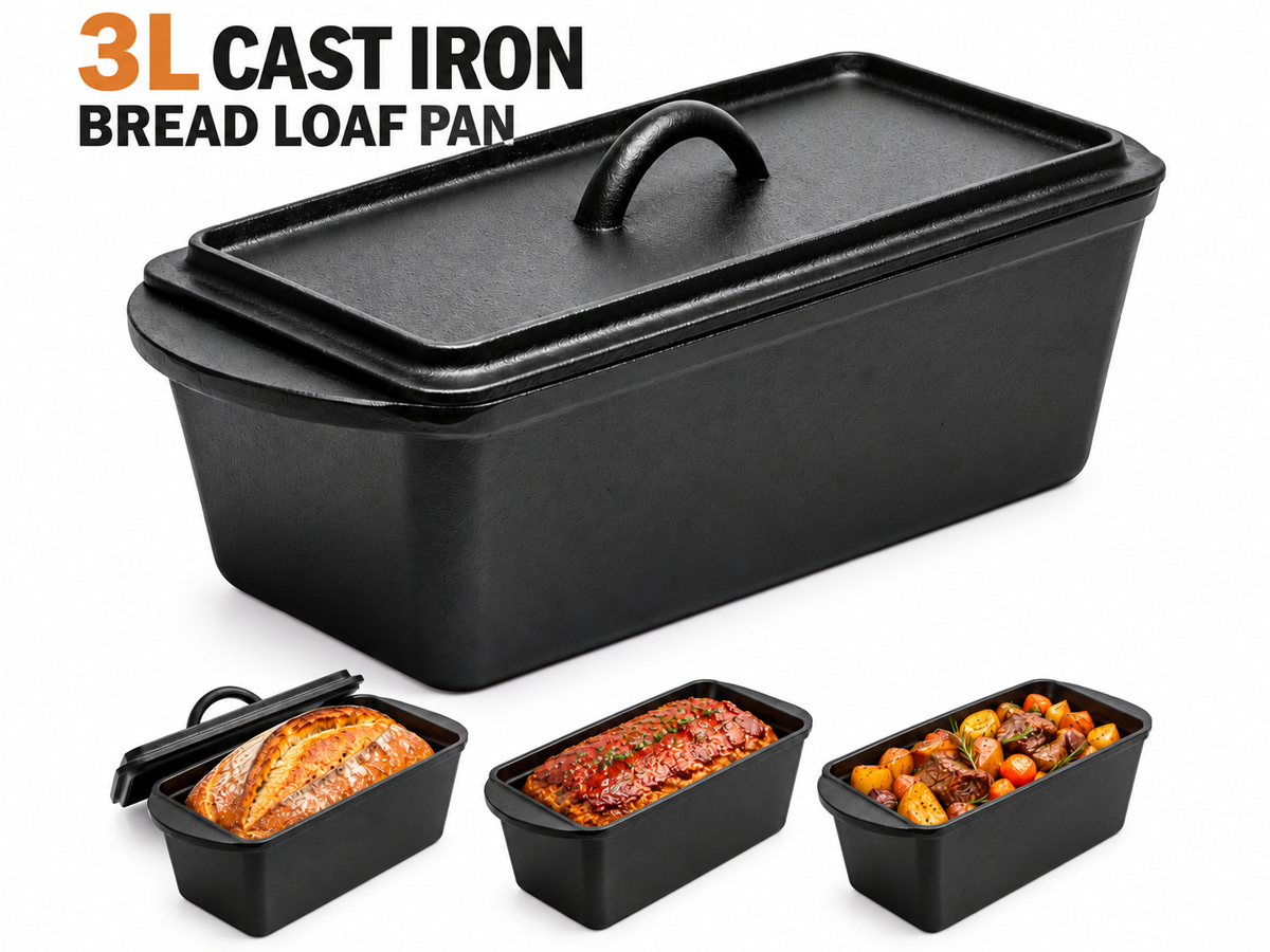 Cast Iron Bread Loaf Pan 3L Dutch Oven with Lid