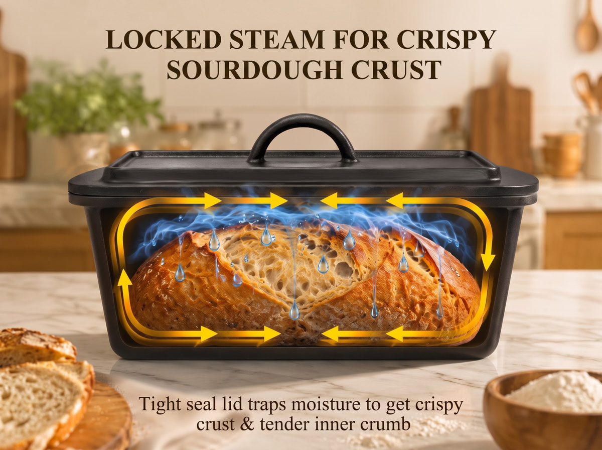 Cast Iron Bread Loaf Pan 3L Dutch Oven with Lid