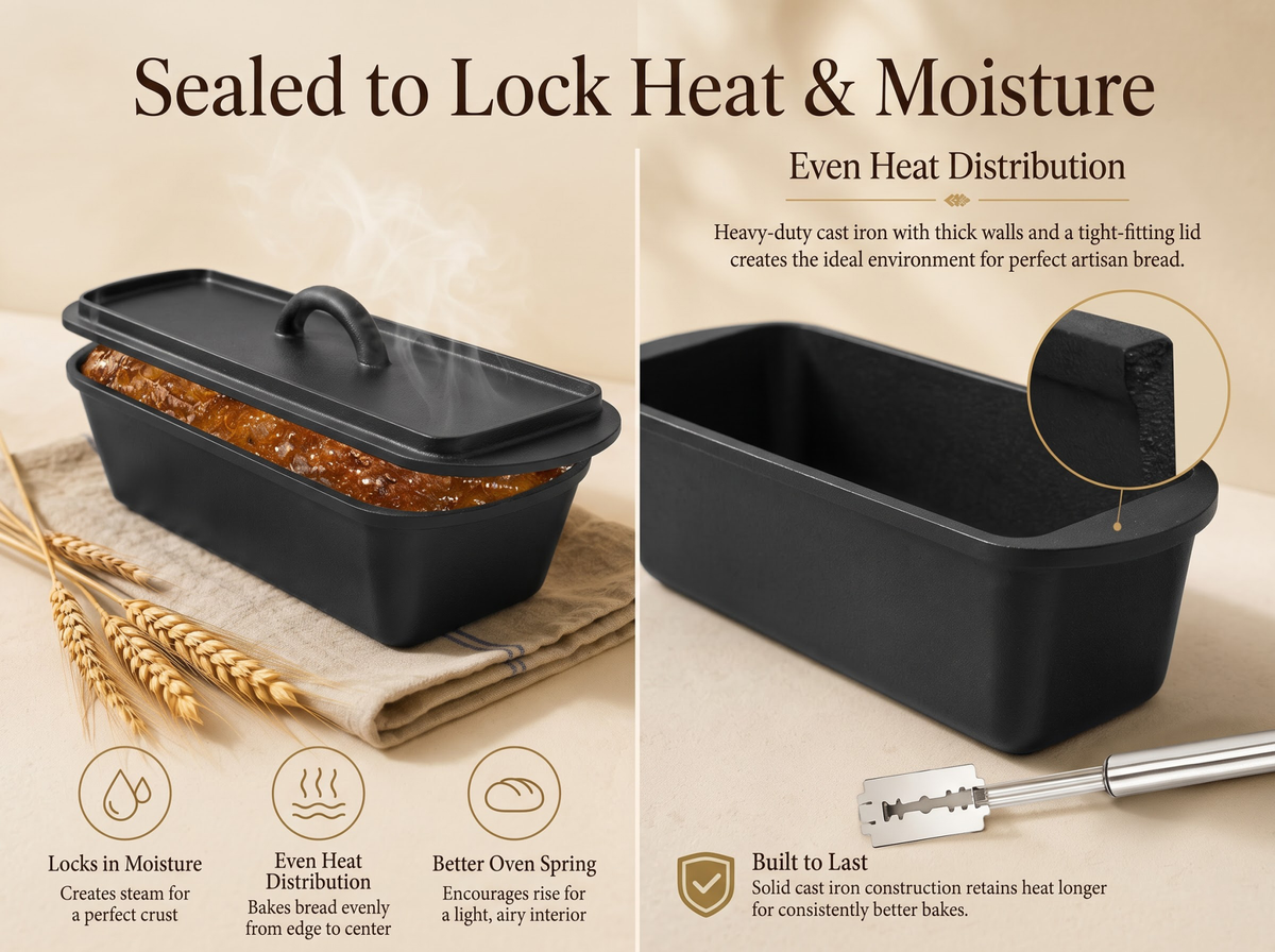 Cast Iron Bread Loaf Pan 3L Dutch Oven with Lid