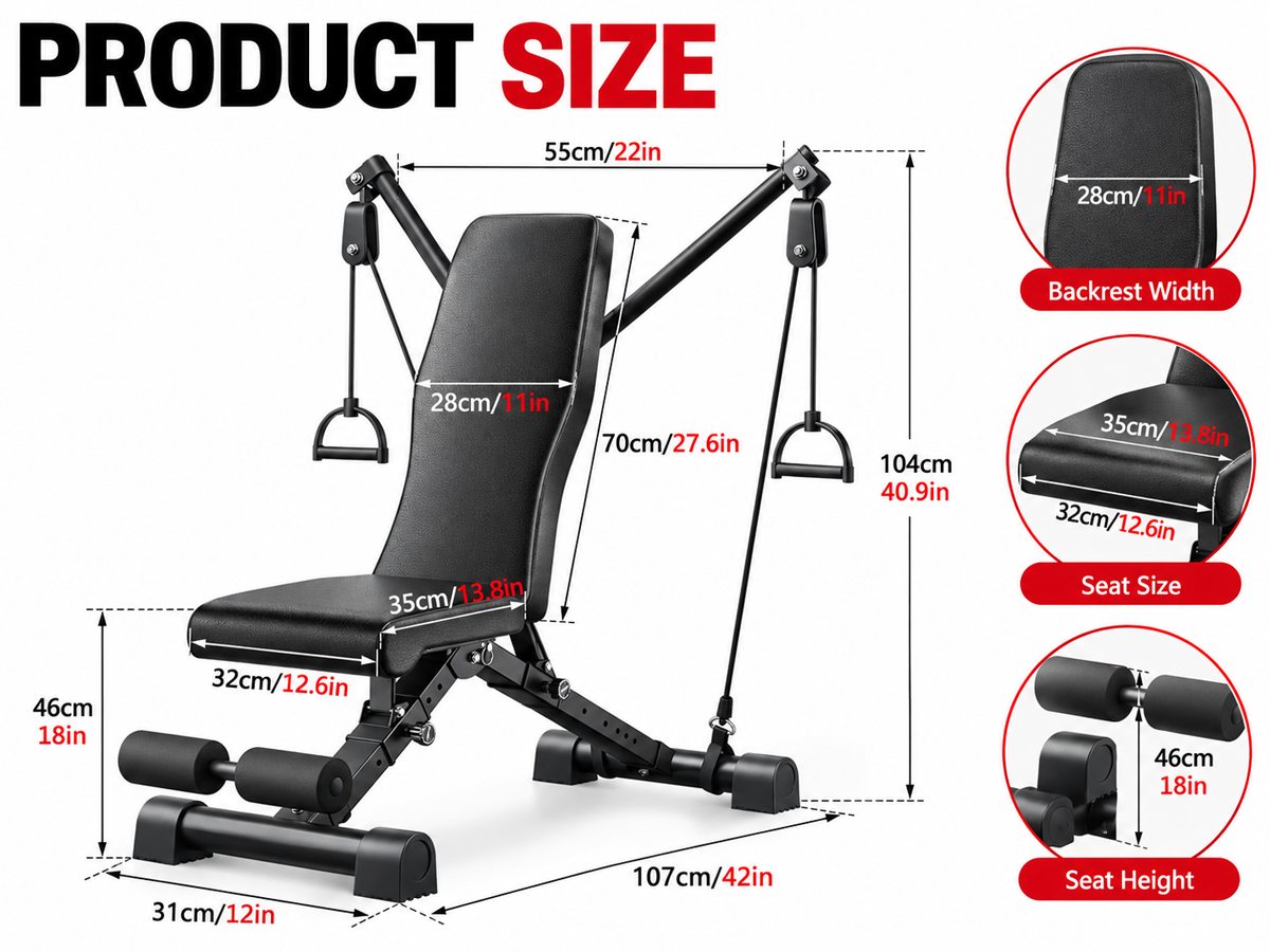 Adjustable Weight Bench Foldable Home Gym Strength Training Bench
