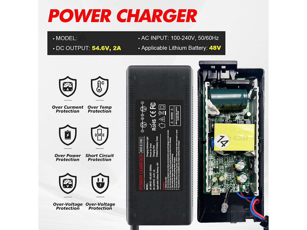 54.6V 2A Electric Scooter Charger with 7 Charging Plugs