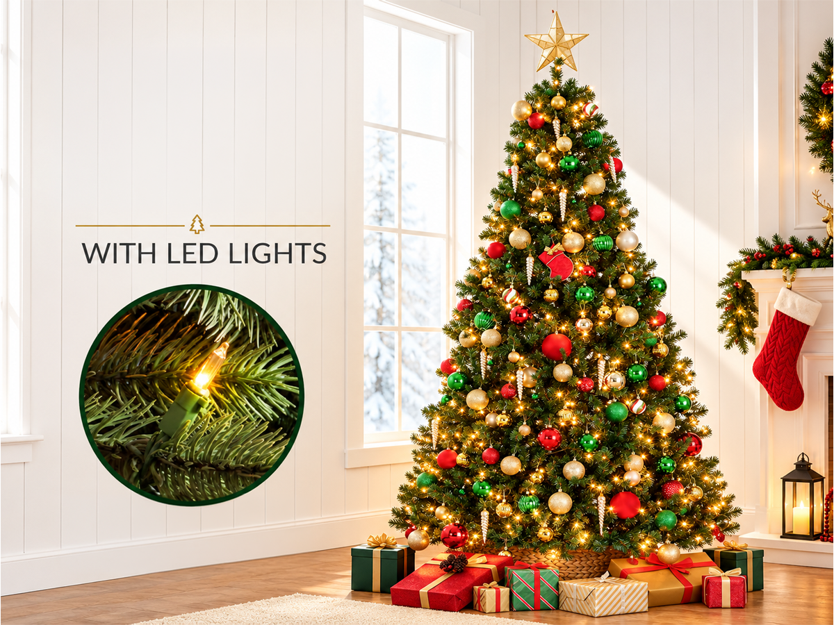 6FT Premium Artificial Christmas Tree with LED Lights and Metal Stand