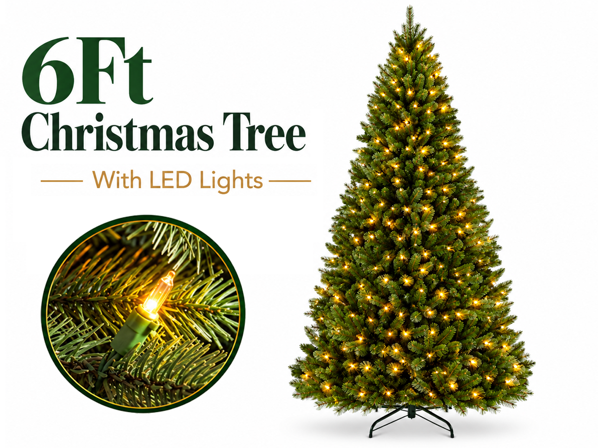 6FT Premium Artificial Christmas Tree with LED Lights and Metal Stand