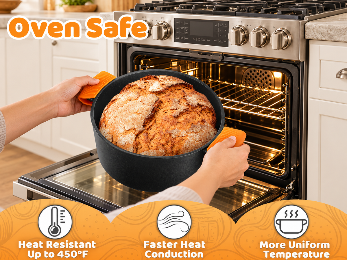 Cast Iron Dutch Oven 4.7L Pre Seasoned Bread Baking Pot with Skillet Lid