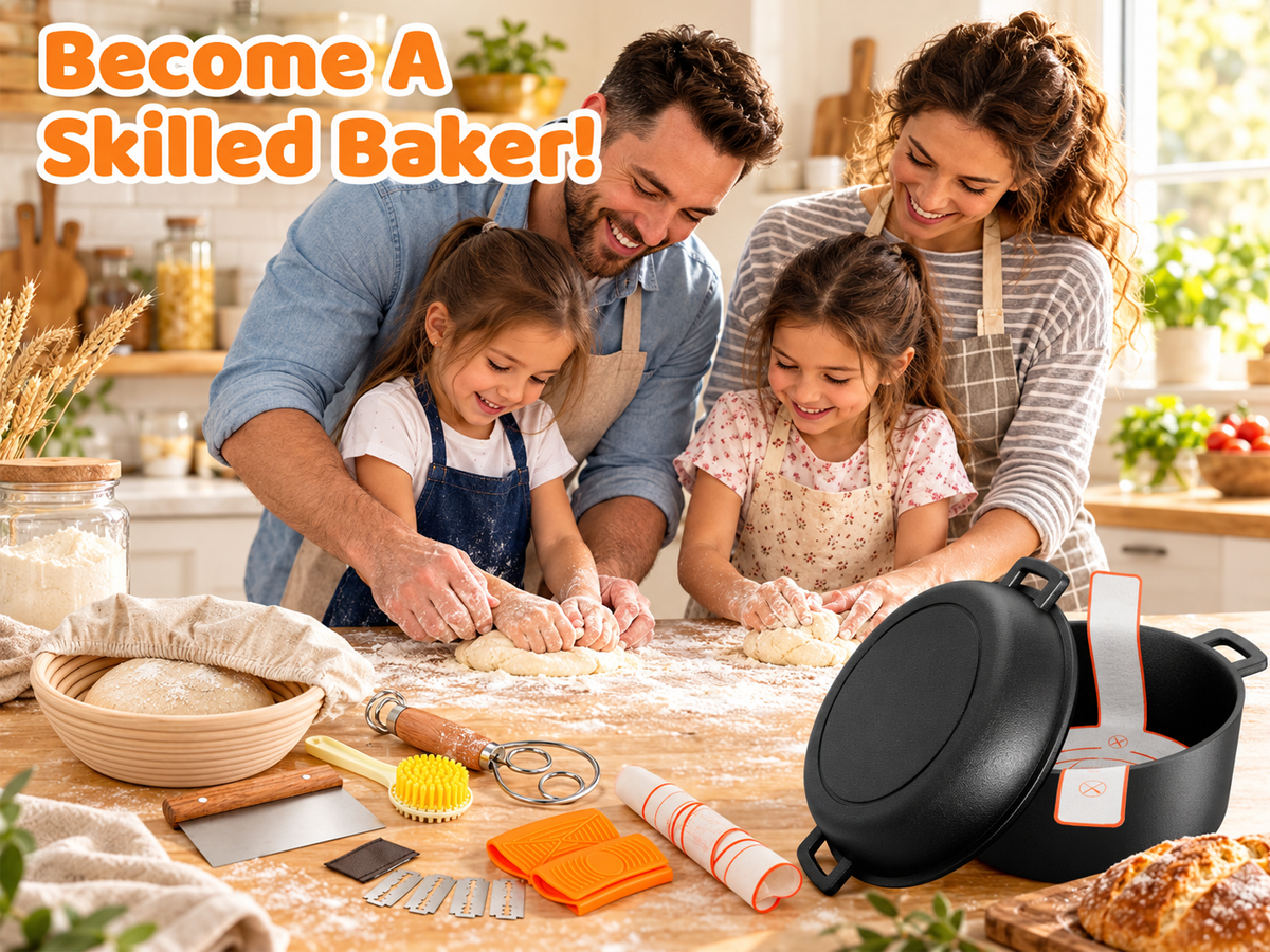 Cast Iron Dutch Oven 4.7L Pre Seasoned Bread Baking Pot with Skillet Lid