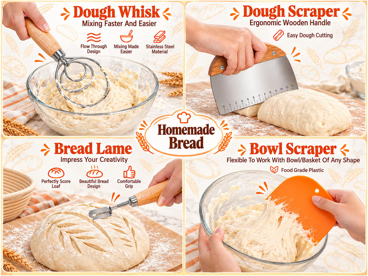 Sourdough Starter Kit Complete Bread Baking Set with Proofing Baskets Jar and Bread Making Tools