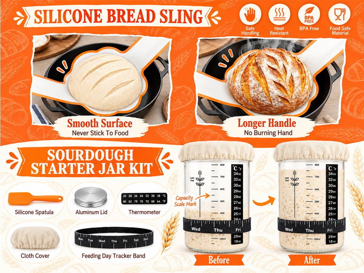 Sourdough Starter Kit Complete Bread Baking Set with Proofing Baskets Jar and Bread Making Tools