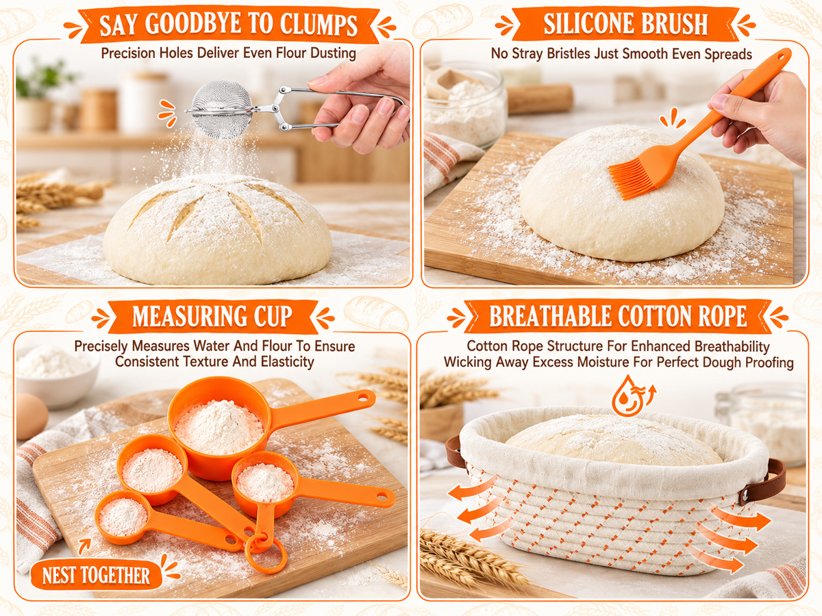 Sourdough Starter Kit Complete Bread Baking Set with Proofing Baskets Jar and Bread Making Tools