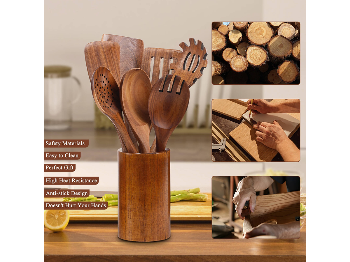Wooden Kitchen Utensils Set 8 Piece Wood Cooking Utensil Set