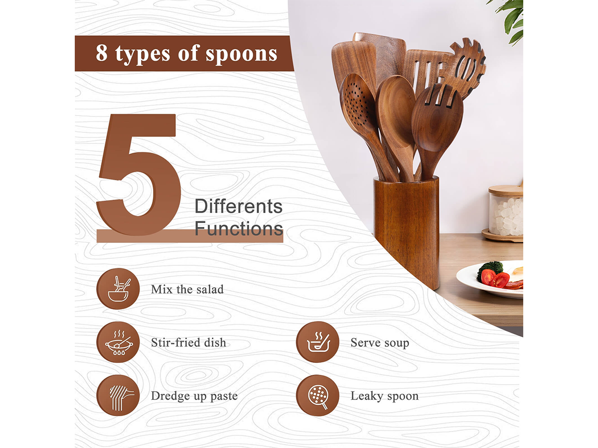 Wooden Kitchen Utensils Set 8 Piece Wood Cooking Utensil Set