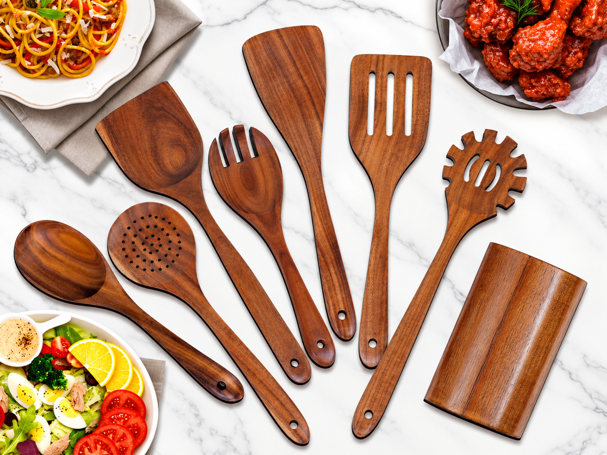 Wooden Kitchen Utensils Set 8 Piece Wood Cooking Utensil Set