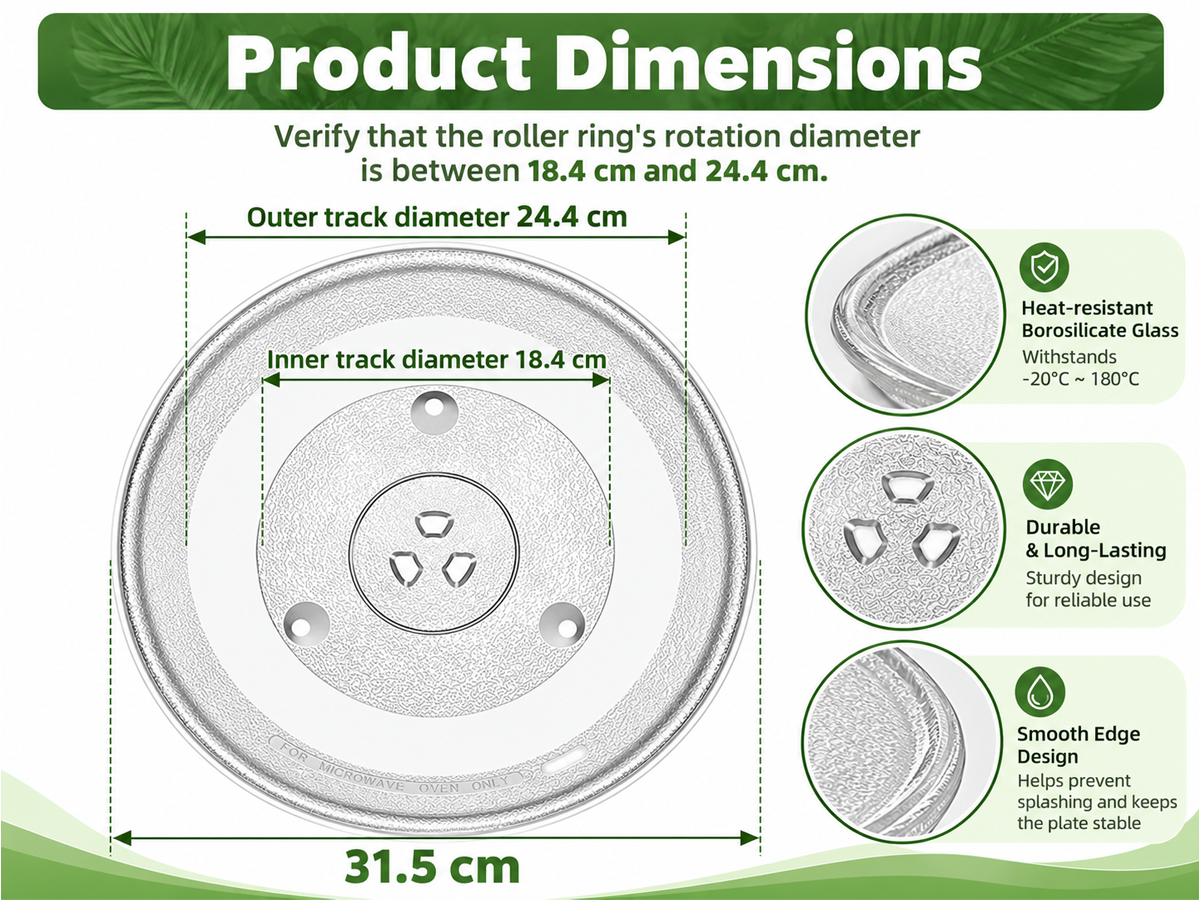 Microwave Plate 31.5 cm Universal Glass Turntable