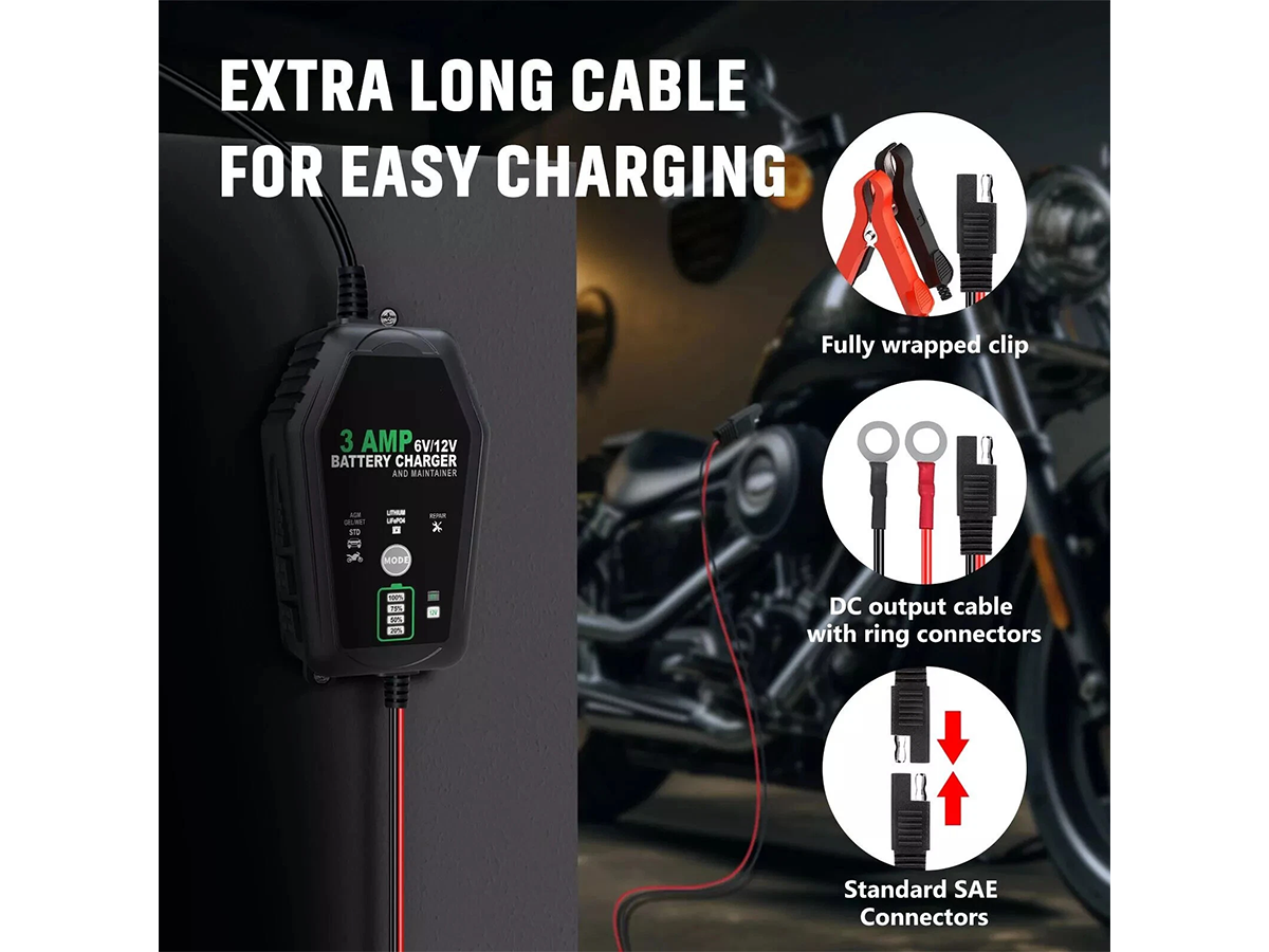 Car Battery Charger 6V 12V 3A Automatic Trickle Charger