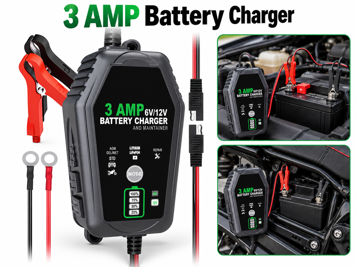 Car Battery Charger 6V 12V 3A Automatic Trickle Charger
