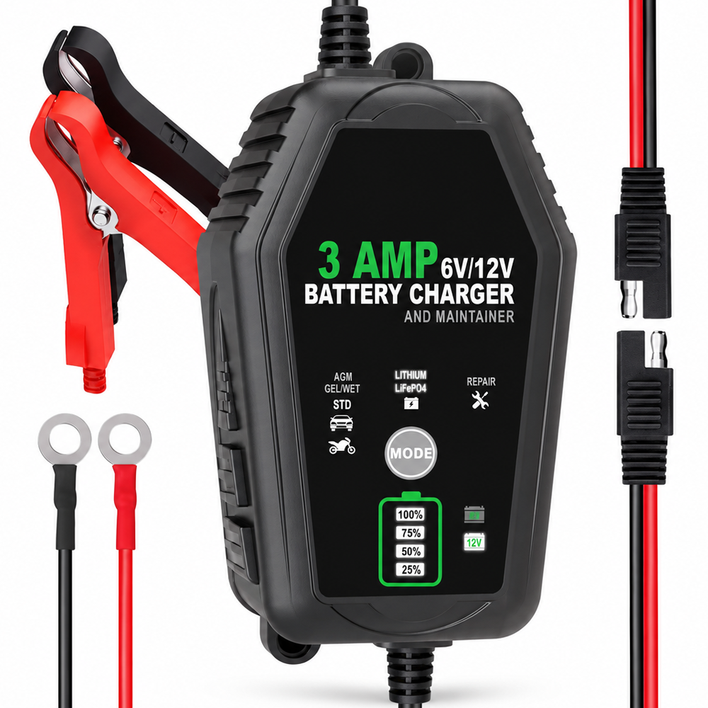 Car Battery Charger 6V 12V 3A Automatic Trickle Charger