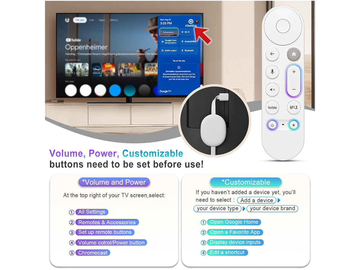 Google Chromecast Remote Voice Replacement Control for Google TV 4K HD Streamer