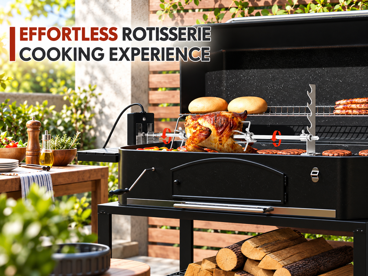 Electric BBQ Rotisserie Grill Kit Stainless Steel with Motor and Meat Forks