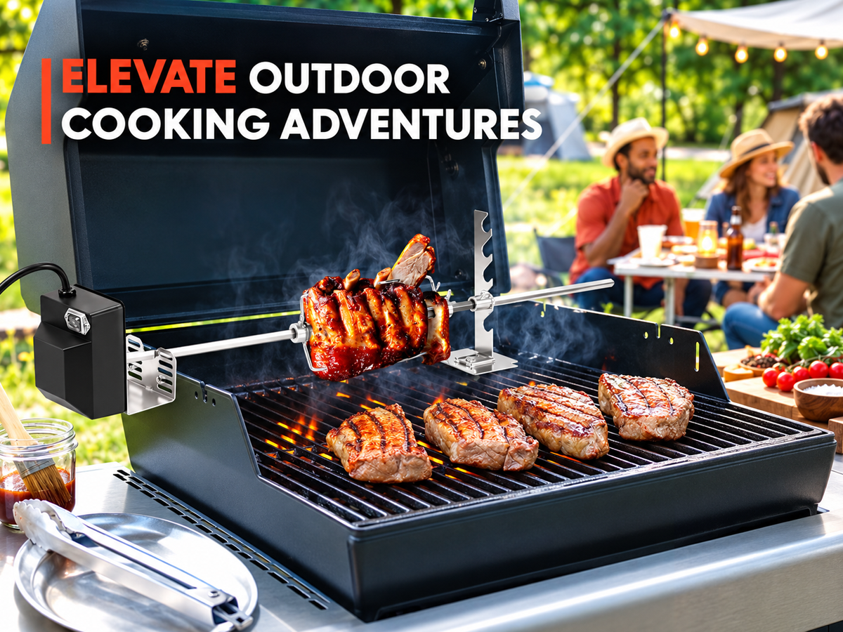 Electric BBQ Rotisserie Grill Kit Stainless Steel with Motor and Meat Forks
