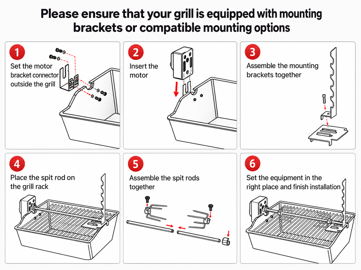 Electric BBQ Rotisserie Grill Kit Stainless Steel with Motor and Meat Forks