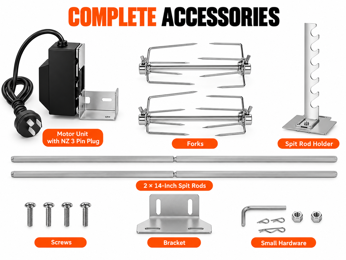 Electric BBQ Rotisserie Grill Kit Stainless Steel with Motor and Meat Forks