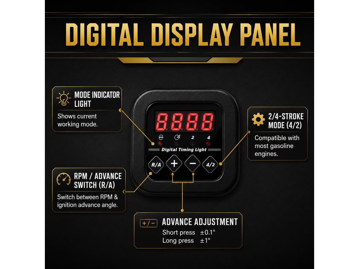 Digital Timing Light with Tachometer 12V Ignition Timing Gun Xenon Strobe