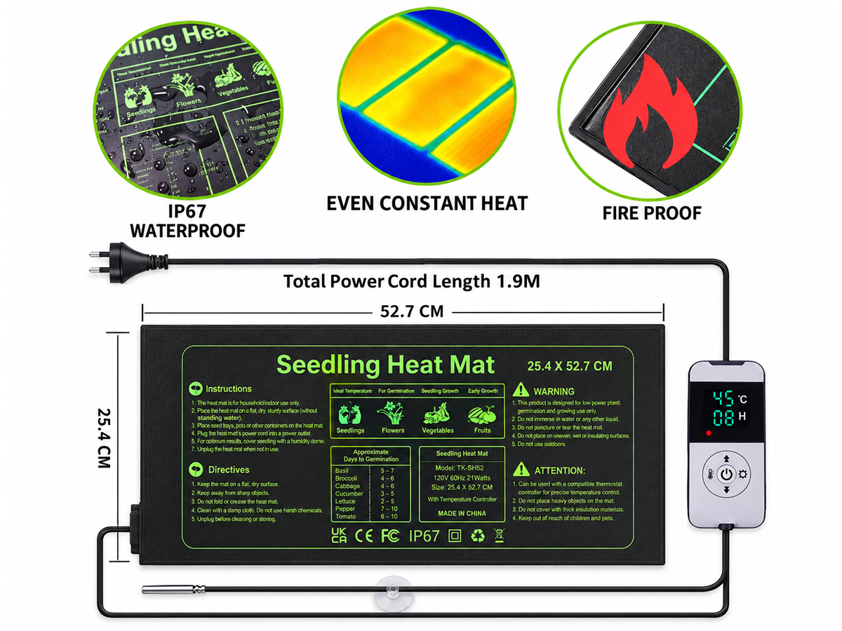 Seedling Heat Mat with Thermostat Timer Plant Germination Heating Pad