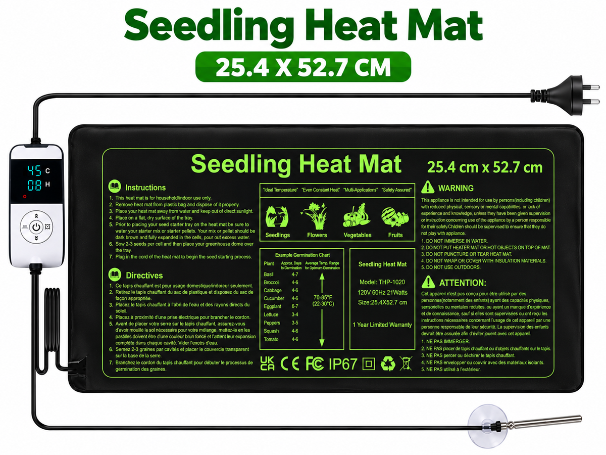 Seedling Heat Mat with Thermostat Timer Plant Germination Heating Pad