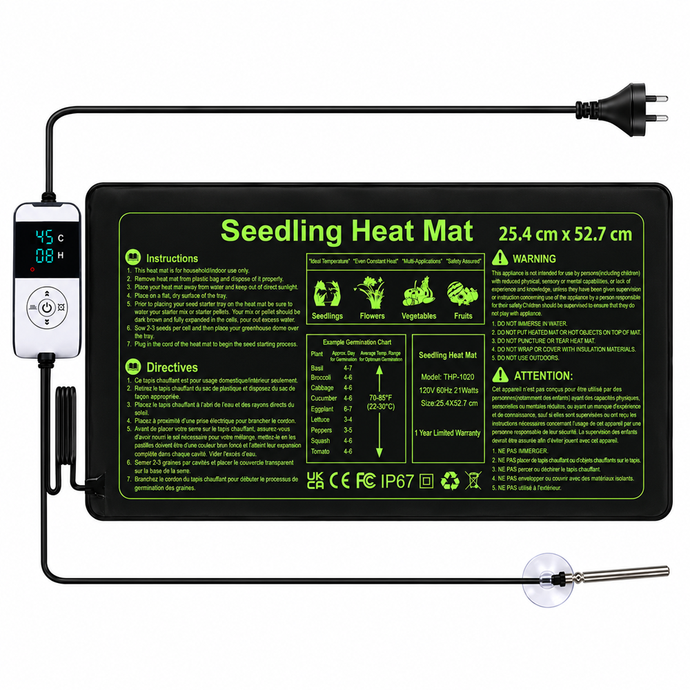Seedling Heat Mat with Thermostat Timer Plant Germination Heating Pad