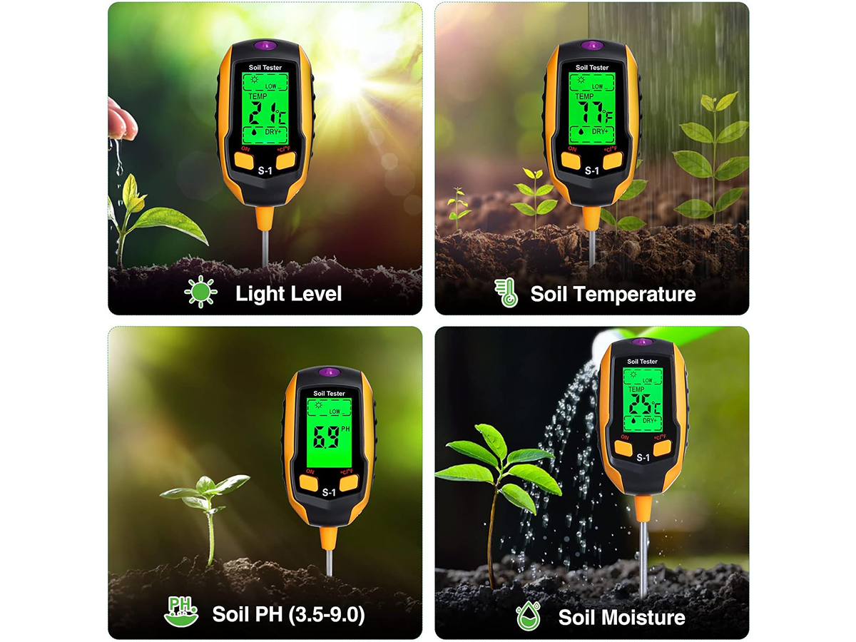 Soil Moisture Meter 4 in 1 Digital pH Light Temperature Tester Garden Plants