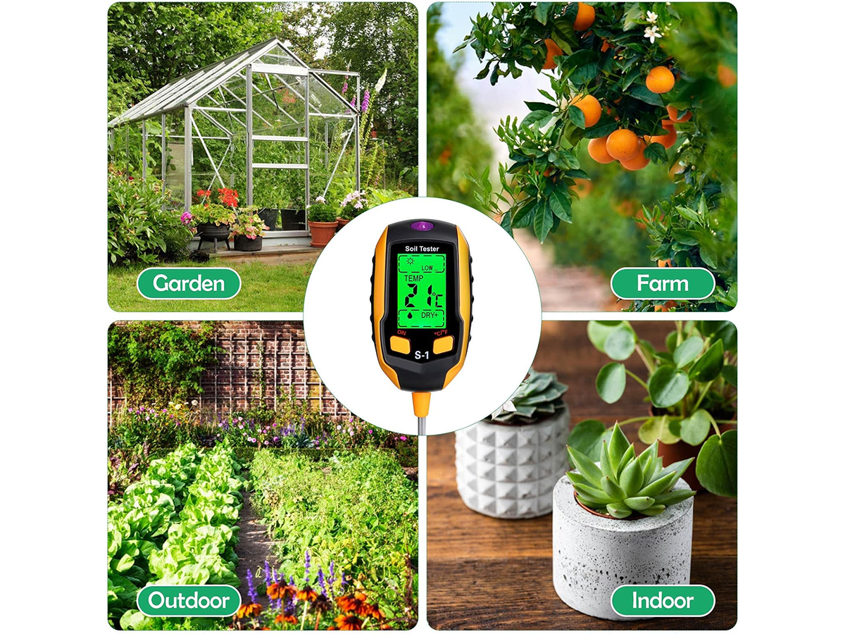 Soil Moisture Meter 4 in 1 Digital pH Light Temperature Tester Garden Plants