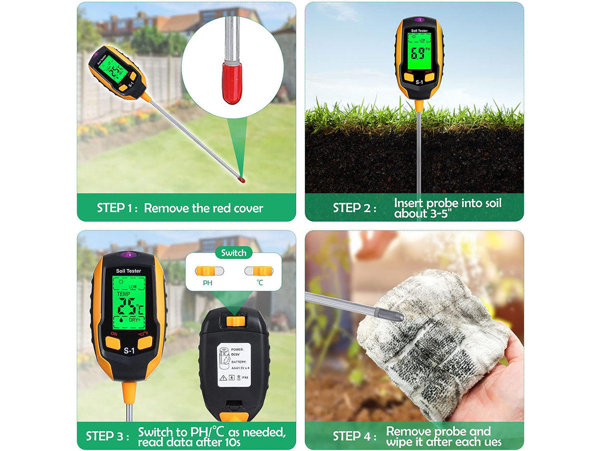 Soil Moisture Meter 4 in 1 Digital pH Light Temperature Tester Garden Plants