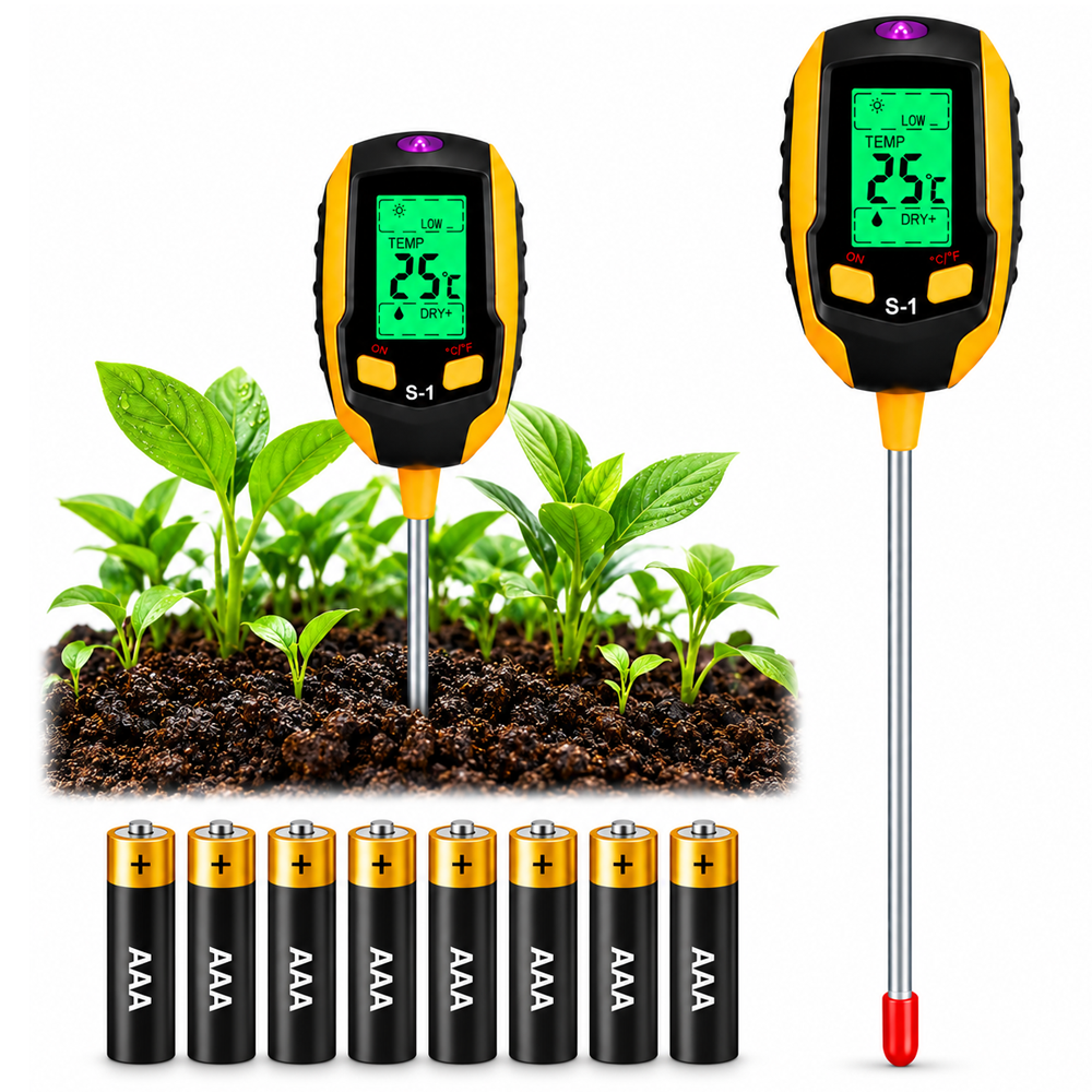Soil Moisture Meter 4 in 1 Digital pH Light Temperature Tester Garden Plants