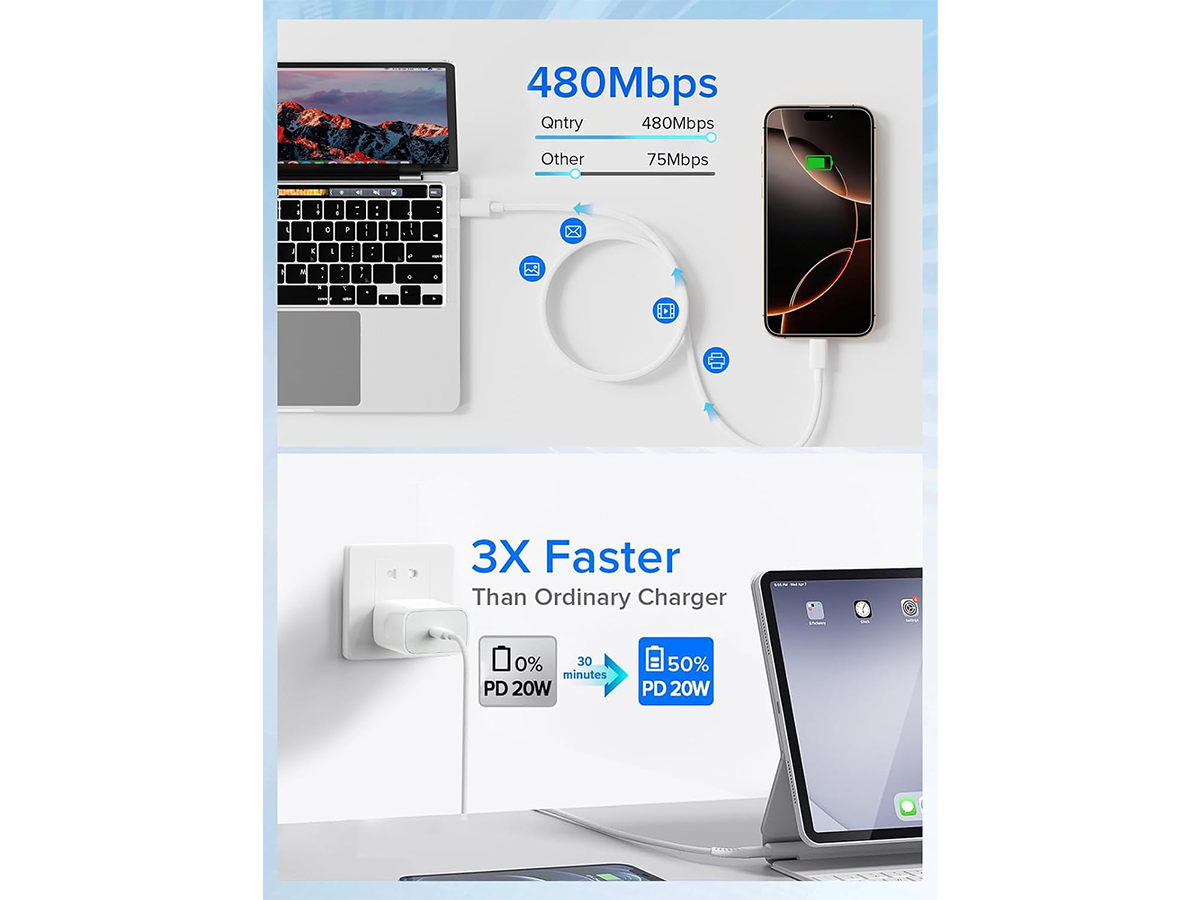 20W USB C Fast Charger iPhone PD Wall Adapter with 2M Cable