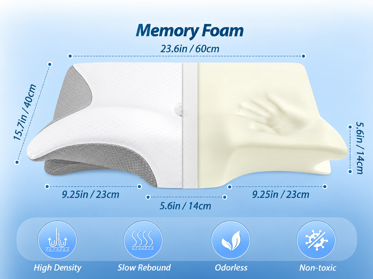 Cervical Neck Pillow 2 in 1 Cooling Memory Foam Ergonomic