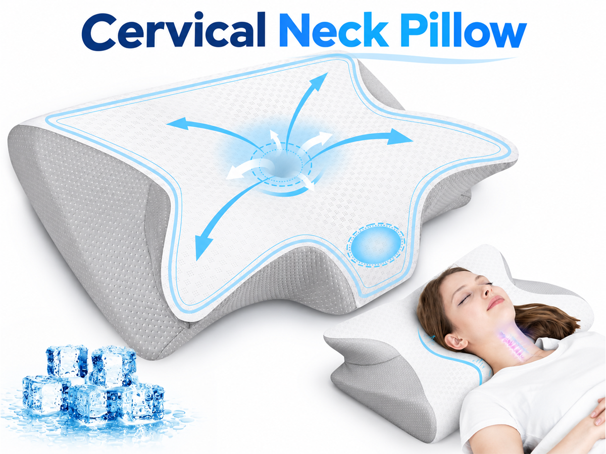 Cervical Neck Pillow 2 in 1 Cooling Memory Foam Ergonomic
