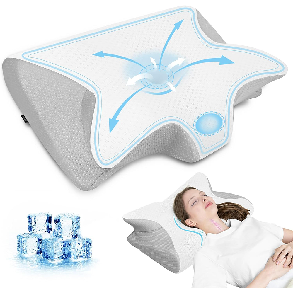 Cervical Neck Pillow 2 in 1 Cooling Memory Foam Ergonomic