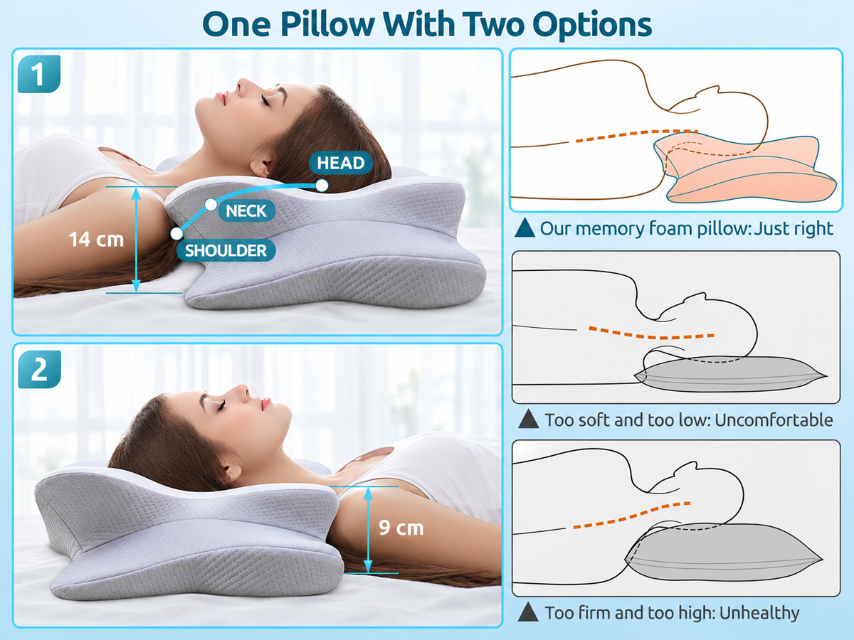 Cervical Neck Pillow 2 in 1 Cooling Memory Foam Ergonomic